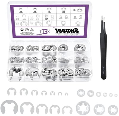 236 Stuks RVS E Clips en Binnen Tand Ringen Assortiment met Pincet - Veilige Snap Rings en Bevestigingsmaterialen voor Diverse Toepassingen
