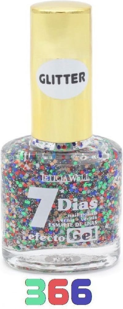Leticia Well - Nagellak - Transparant met rood groen blauw zilver goud glitter en multi gekleurde mini glitters - 1 flesje met 13 ml inhoud - Nummer 366