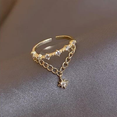 De nieuwe kwastje ster glanzende zirkoon koperen ring is geschikt voor damesmode romantische jubileumcadeauring Resizable goud