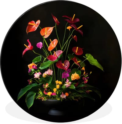 WallCircle - Wandcirkel - Muurcirkel - Bloemen - Vaas - Kleurrijk - Aluminium - Dibond - 30x30 cm - Binnen en Buiten