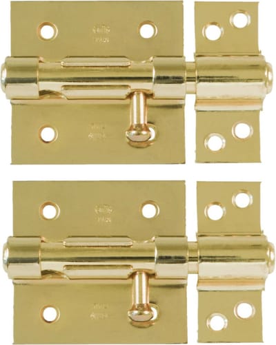 AMIG schuifslot/plaatgrendel - 2x - staal - 7cm - messing - incl schroeven - deur - raam - geschikt voor hangslot (niet inbegrepen)
