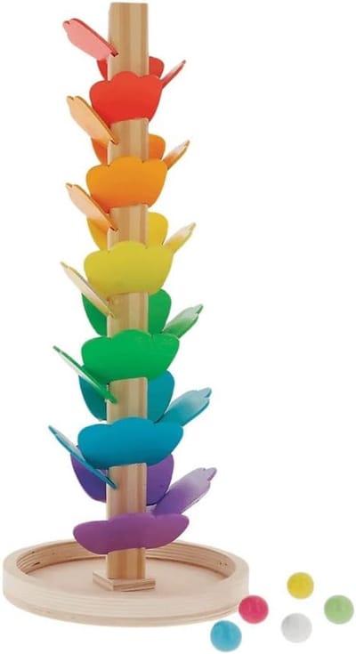 Houten Knikkerbaan - Regenboog Speelgoed - Educatief Spel - Natuurlijk Hout Materiaal - 16.4 x 16.4 x 37.8 cm - Multicolor