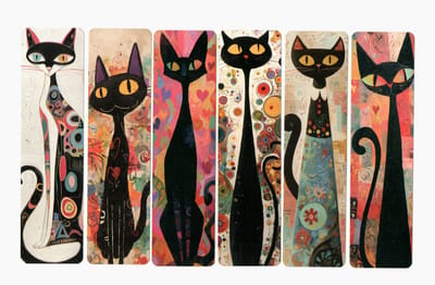 Viwado® 6x Abstracte Katten Boekenleggers - Cartoon Huisdier Serie - Unieke Kunstontwerpen voor Kattenliefhebbers - Ideaal Cadeau voor Lezers en Boekliefhebbers