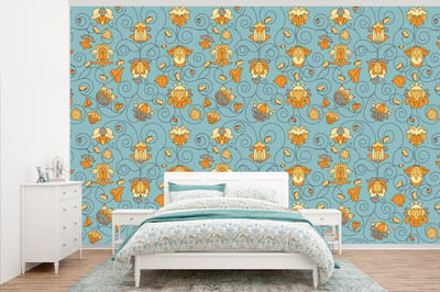 Behang - Fotobehang Patronen - Vintage - Bloemen - Breedte 345 cm x hoogte 220 cm