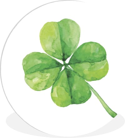WallCircle® Wandcirkel 30x30 cm - Muurcirkel Aquarel - Klavertje vier - Groen - Muurdecoratie woonkamer - Wanddecoratie slaapkamer - Kamer decoratie accessoires - Ronde schilderijen