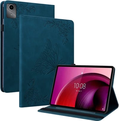 Tablethoes geschikt voor Lenovo Tab M11 Hoesje - Vlinder & Bloemen Book Case - Blauw