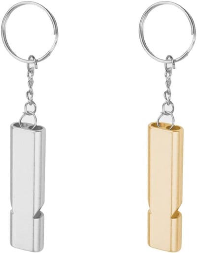 Tril fluitje - Set van 2 noodfluitjes - Metalen noodfluitjes - Met sleutelhangertje - Geschikt voor scholen, sportscholen, buitenactiviteiten, kamperen, wandelen, jagen, rotsklimmen, enz.