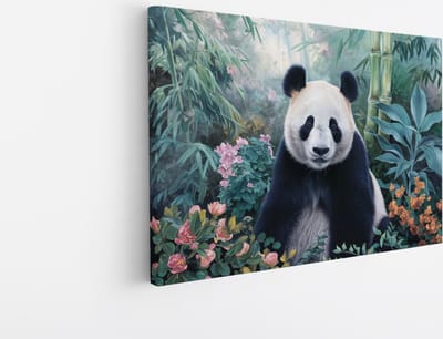Saammp Canvas Schilderij - Panda in jungle - Abstract - Dieren- 45x30 - Foto op canvas - Wanddecoratie - Muurdecoratie Kinderkamer - Slaapkamer decoratie - Canvas Print