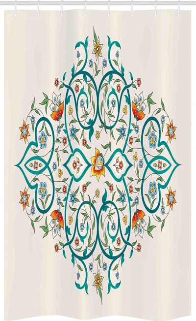 ABAKUHAUS – Douchegordijn Bloemen – Oosterse Strokes – 120x180 cm – Teal/Multicolor