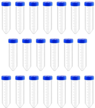 Set van 20 Plastic Conische Testbuizen voor Laboratoriumexperimenten, 50 ml met Schroefdoppen en Stepped Design