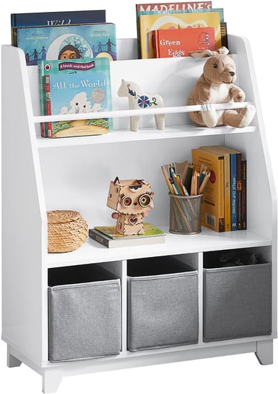 SoBuy KMB34-W Boekenrek - Wit Houten Opbergrek met Vakken & Trapplank