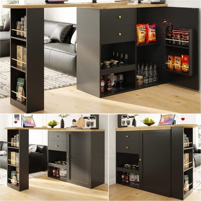 Draaibare Bartafel 105 x 39 x 102 cm - Met 2 Lades en Schuifdeurkast - Open Opberglagen