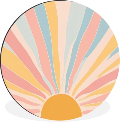 WallCircle - Wandcirkel - Muurcirkel - Illustratie - Zon - Pastelkleuren - Aluminium - Dibond - 30x30 cm - Binnen en Buiten