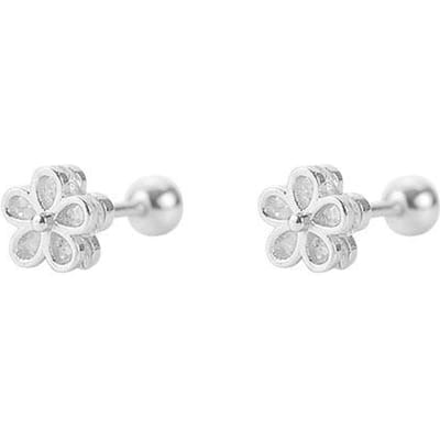 Boucles d'oreilles clous petites fleurs rondes diamants scintillants fleur à cinq pétales bijoux pour femmes argenté