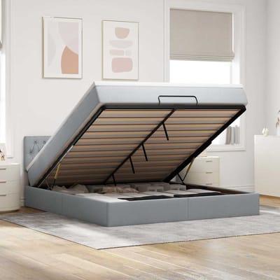 vidaXL - Bed - poef - met - matras - en - LED's - 180x200 - cm - stof - lichtgrijs