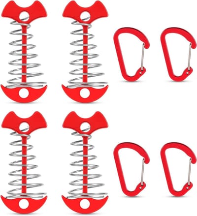 Set van 4 Haringboog Ankerpinnen van Aluminium, Kleurige Tent Tensioners met Karabijnhaak voor Kamperen en Wandelen