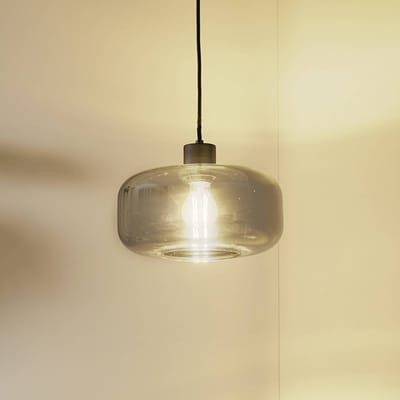 Lindby - hanglamp - 1licht - Glas, ijzer - H: 14.5 cm - E27 - rookgrijs, zandzwart