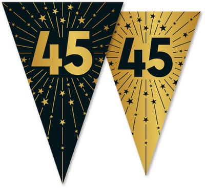 Vlaggenlijn 45 jaar zwart / goud 10 meter 2 zijdig bedrukt - Verjaardag Feestje Vlag Vlaggen Versiering Slinger Feestdecoratie Decoratie