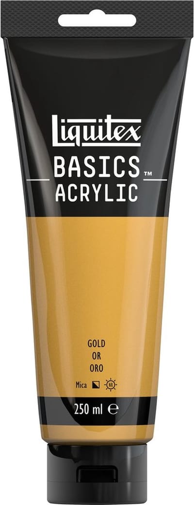 Liquitex 88700241 Basics Acrylverf Gold – 250 ml | Kunstenaars Acrylverf | Middelmatige Viscositeit | Metallic Effect voor Schilderen & Canvas