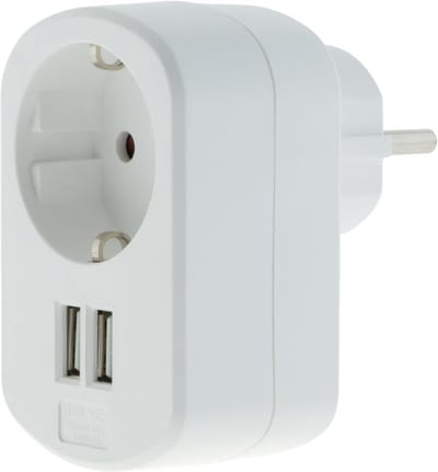 Schuko Wandcontactdoos 16A met 2 USB A 3.4A - Geïntegreerde USB Oplader - Compacte Oplossing voor Smartphones en Tablets - Wit