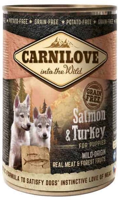 Carnilove Dog Blik - Zalm Kalkoen Puppies - 6x400gr, Natvoer met Omega 3 en Vitamines B3/B6