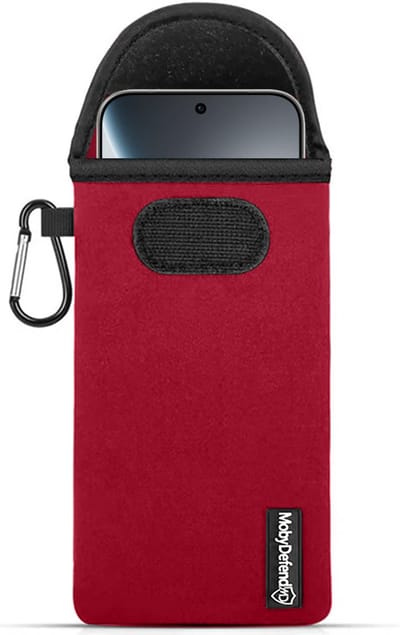 MobyDefend Hoesje - Geschikt voor Oppo Find X9 Pro - Neopreen Pouch Met Karabijnhaak - Insteek - Riemlus - Rood