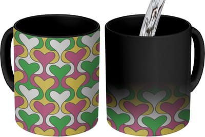 Magische Mok - Foto op Warmte Mokken - Koffiemok - Hart - Retro - Patronen - Magic Mok - Beker - 350 ML - Theemok