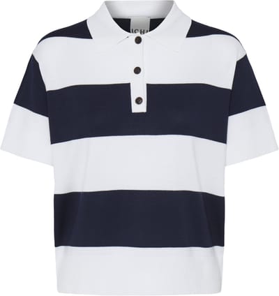 Ichi T-shirt Ihluls Polo Ss 20125818 900006934 Wide Total Ec White Strip Dames Maat - L