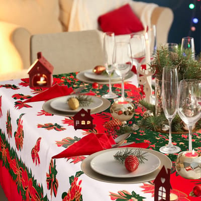 Store_8 - Tafelkleed - Kerstmis - Wasbaar - Rood met strikken - Eettafel - 180 x 150 cm