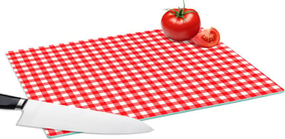 Glazen Snijplank - 39x28 - Rood - Rustiek - Patronen - Snijplanken Glas