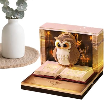 3D Kalender Uil - Scheurkalender Memo - Bureau Decoratie - Papiersnijkunst Schaduw - 8.5 x 8.5 x 6.8 cm