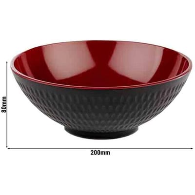 GGM Gastro (6 Stück) Schale - ASIA PLUS - Melamin - 1,1 Liter - Ø 200mm - Schwarz/Rot