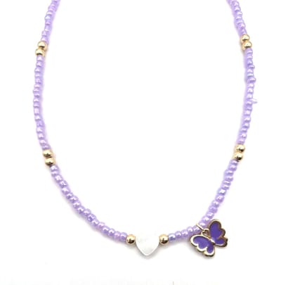 Ketting Meisje- Meisjesketting Vlinder- Kralenketting Paars Goudkleurig- Ibiza- Kind- LiLaLove