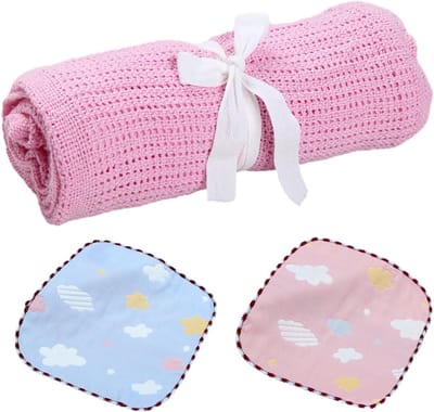 Roze babydeken, speekseldoeken en honingraatdeken - Kinderhanddoekendeken, beddengoed, spuugdoek - Reisvliegtuigdeken voor pasgeborenen - Essentials in roze kleur.