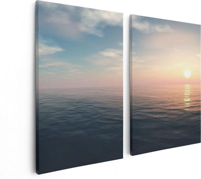 Artaza Canvas Schilderij Tweeluik Zee Water Tijdens Zonsondergang - 80x60 - Foto Op Canvas - Canvas Print