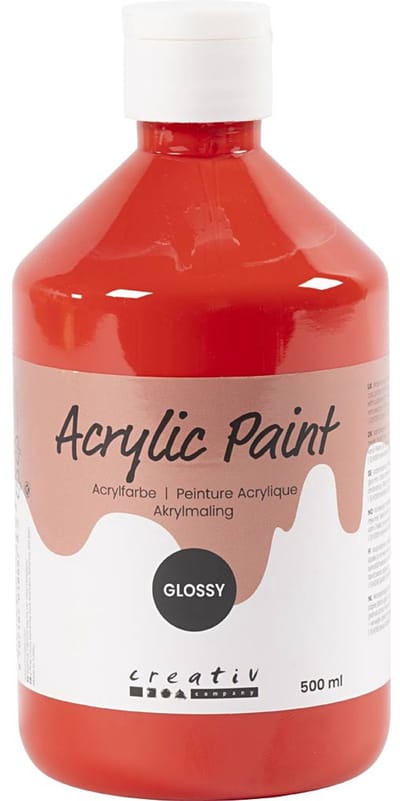 Acrylverf Glossy, rood, 500 ml/ 1 fles