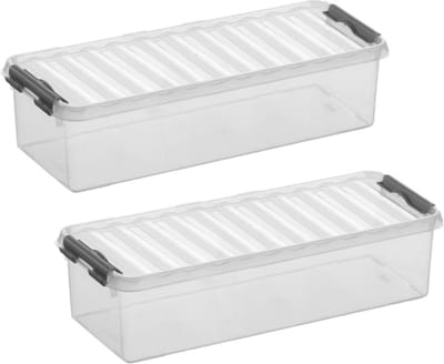3x stuks sunware q-line opberg box/opbergdoos - 3.5 liter - 38 x 14 x 9 cm - kunststof - opslagbox - transparant/zilver