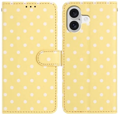 Hoesje Geschikt voor Apple iPhone 17 | Polka Dot Wallet Book Case | Portemonnee Hoesje | 3 Pasjes | Magneetsluiting | Stand Functie | Geel