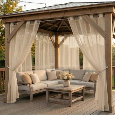 Qelus Buitengordijn Waterdicht Lichtdoorlatend met Ringen - Vitrages - Outdoor Gordijn Transparant - 132x213cm - Khaki - 1 Stuk