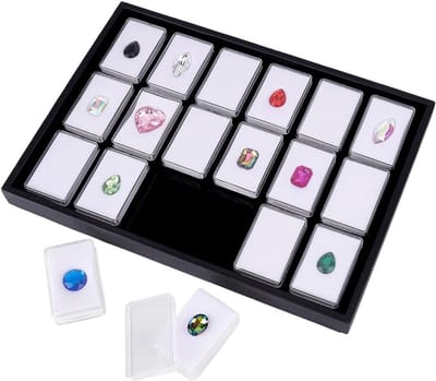 18 Gemstones Holder met Case - 5.5x3.5cm Vierkante Opbergdoos voor Edelstenen, Diamanten en Verzamelobjecten met Schuim voor Organisatie en Bescherming