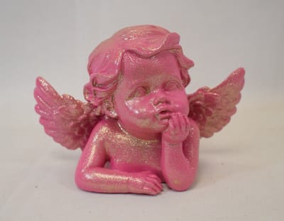 -ZoeZo Design - engel - kerstengel - roze - pink - glitter - polyresin - Hoogte 10 cm - Br 14 cm