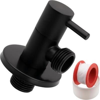 Allecta - Hoekafsluitventiel zwart messing met rozet en PTFE-afdichting 1/2"x1/2" - drinkwaterkraan sanitair wastafel badkamer keuken.