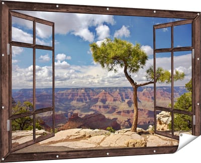 Gards Tuinposter Doorkijk Grand Canyon met Boom - 180x120 cm - Tuindoek - Tuindecoratie - Wanddecoratie buiten - Tuinschilderij