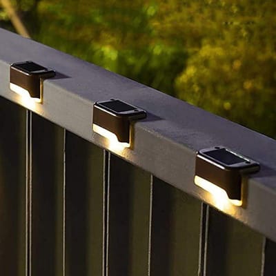 Set van 12 zonnepanellampen voor terras, waterdicht voor trappen, treden, hekken, tuinen en terrassen (warm kastanjebruin en wit)