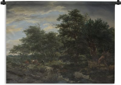 Wandkleed Jacob van Ruisdael - Bosgezicht - Schilderij van Jacob van Ruisdael Wandkleed katoen 120x90 cm - Wandtapijt met foto