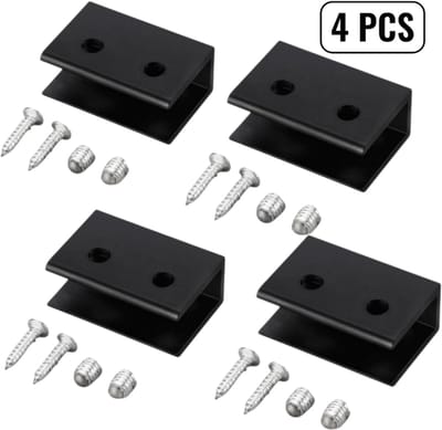 4 stuks - Glasklem van aluminiumlegering - Vierkante glasbeugel - Accessoires voor glasinstallatie - Zwart - Geschikt voor glasdiktes van ongeveer 10-12 mm - Plankklem - Montageklem - Geschikt voor badkamer, doucheruimte, keuken, woonkamer