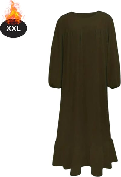 Bovista Islamitische Kleding - Djellaba Dames - Moslim Kleding - Arabisch Dames Kaftan - Alhamdulillah - Legergroen XXL