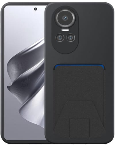Geschikt voor Oppo Reno 10 Telefoonhoesje met Verstelbare Leren Pasjeshouder - Flexible Back Cover Case Siliconen TPU with Adjustable Leather Cardslot - Zwart - Smartphonica geschikt voor Oppo Reno 10