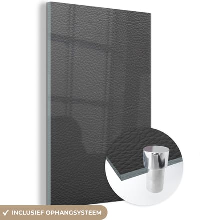 MuchoWow® Glasschilderij 120x180 cm - Schilderij acrylglas - Leer - Structuur - Lederlook - Grijs - Foto op glas - Schilderijen