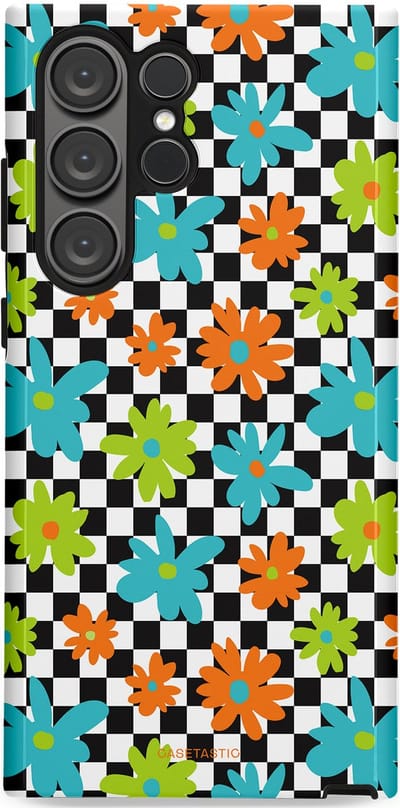 Casetastic Hoesje Geschikt voor Samsung S23 Ultra - Stijlvolle Beschermende Duo-layer Case - Retro Bloem Power